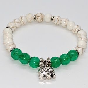 White and green jade elephant bracelet